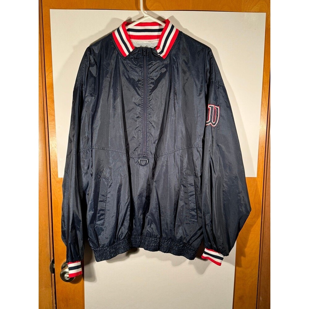 Vintage Wilson Nylon 1/2 Zip Pullover Windbreaker Jacket Navy Blue Red Large